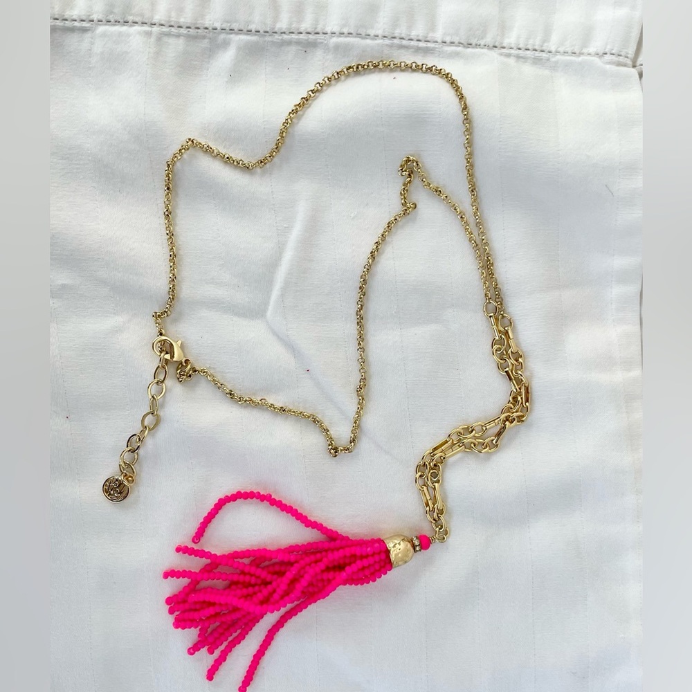 Lilly Pulitzer Gold Necklace With Pink Beaded Tassel